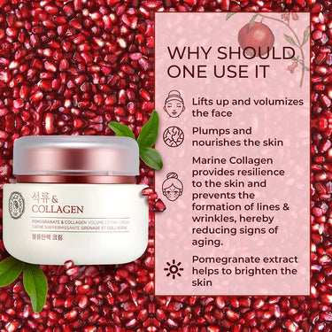 The Face Shop Pomegranate & Collagen Face Cream With 10% Marine Collagen & Pomegranate Extracts | Day & Night Cream to smooth wrinkles & give intense moisturization | Suitable For All Skin Types, 100Ml